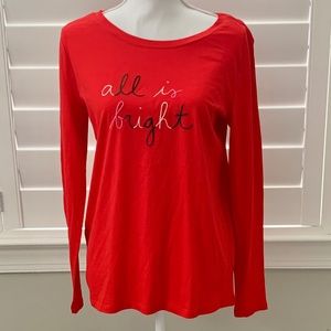 LOFT Red Christmas Tee all is bright Size M NWT